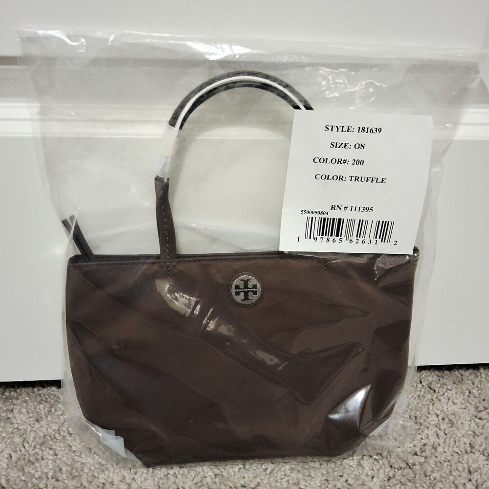 Tory Burch Nylon Mini Tote Truffle (Purple) Color with Silver Logo New w/ Tags